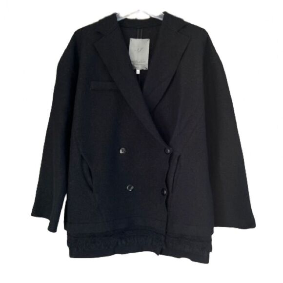 Nataylija Jansone Wool Black Double Breasted Detailed Bottom Blazer Coat EU 40 - Picture 1 of 11